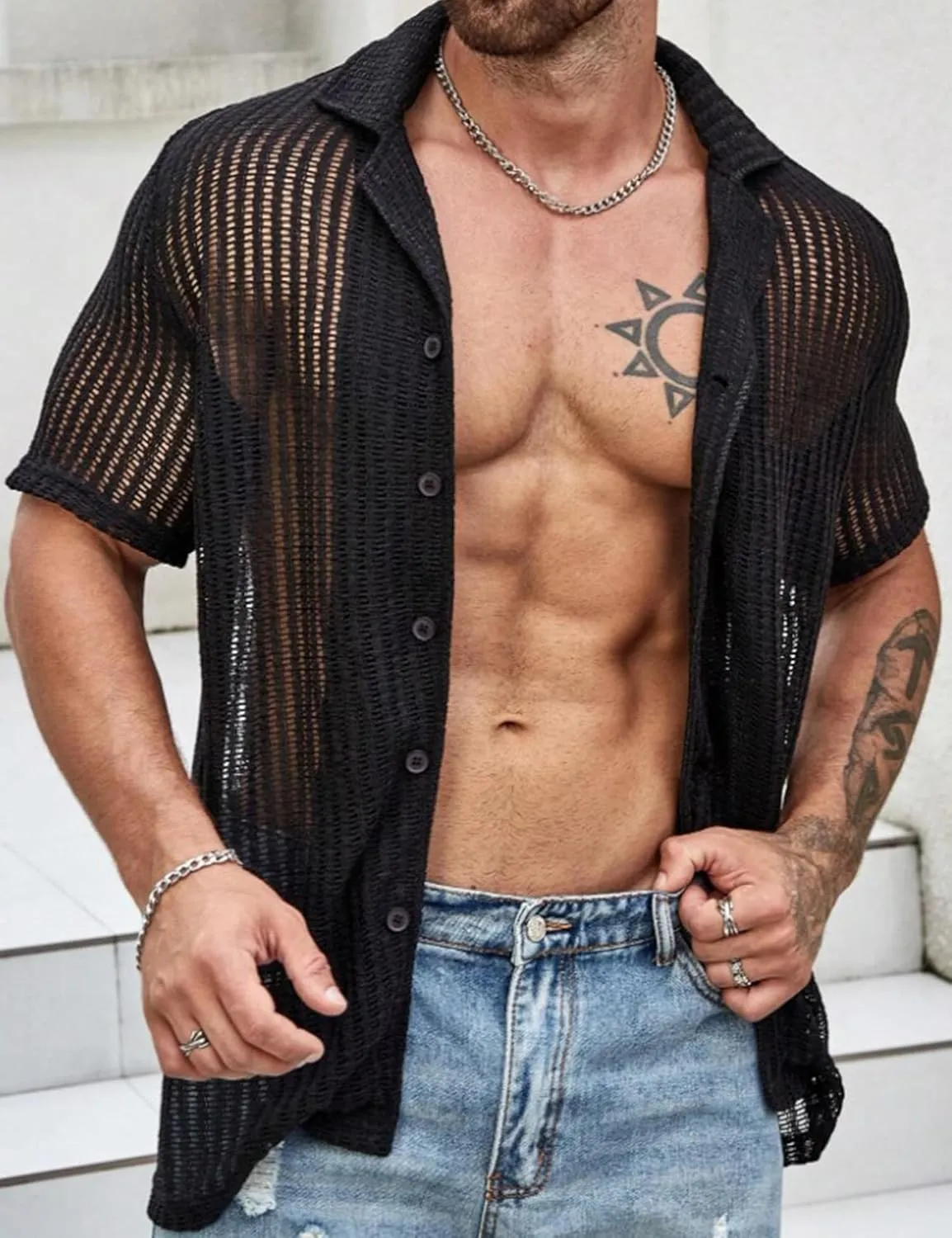 URRU Men's Summer Beach Shirt Stylish Hawaiian Shirts Short Sleeve Casual Button Down Beach Knit Shirts