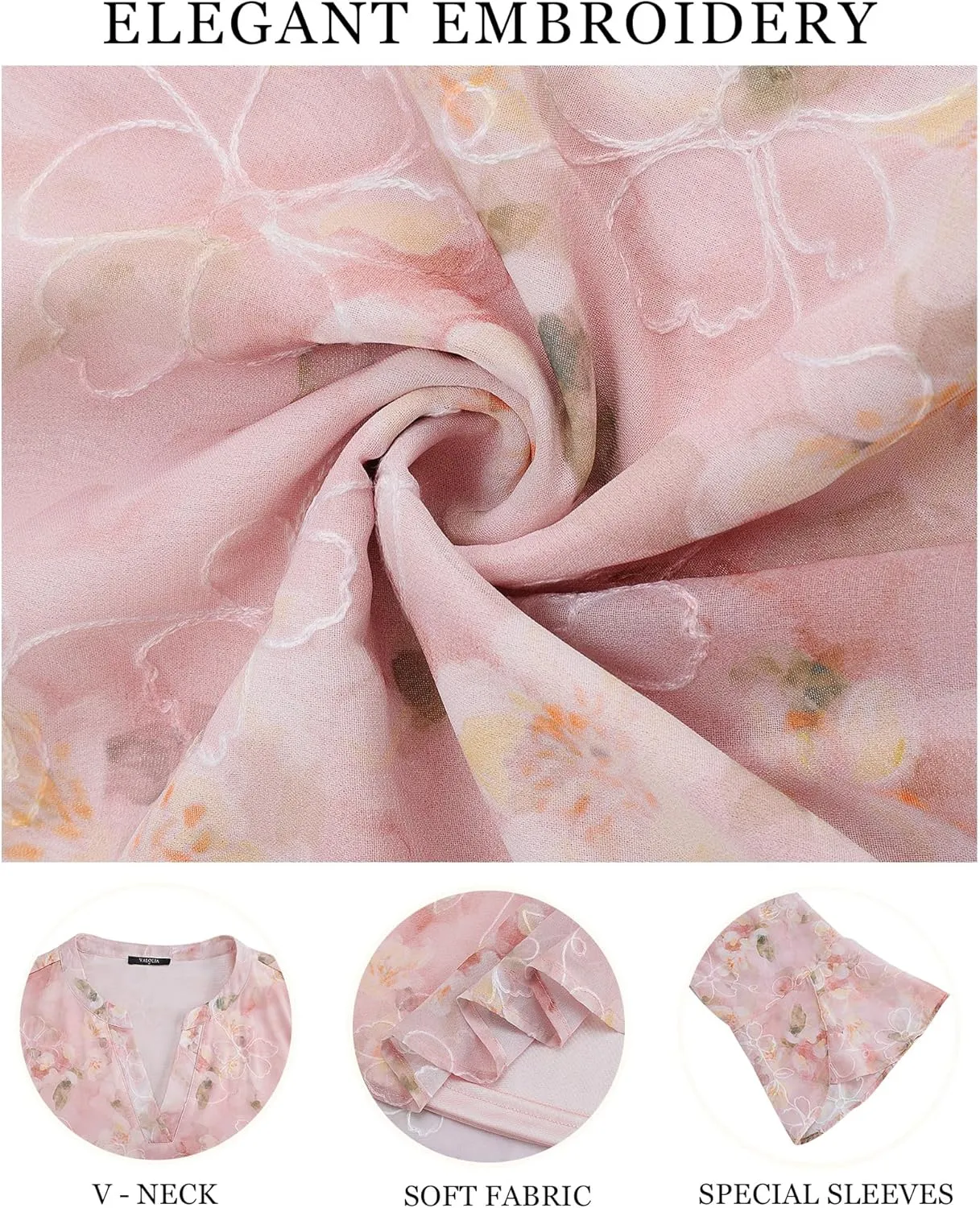 VALOLIA Womens 3/4 Sleeve Tops Dressy Casual Chiffon Blouses Floral Print V-Neck Work Office Shirts