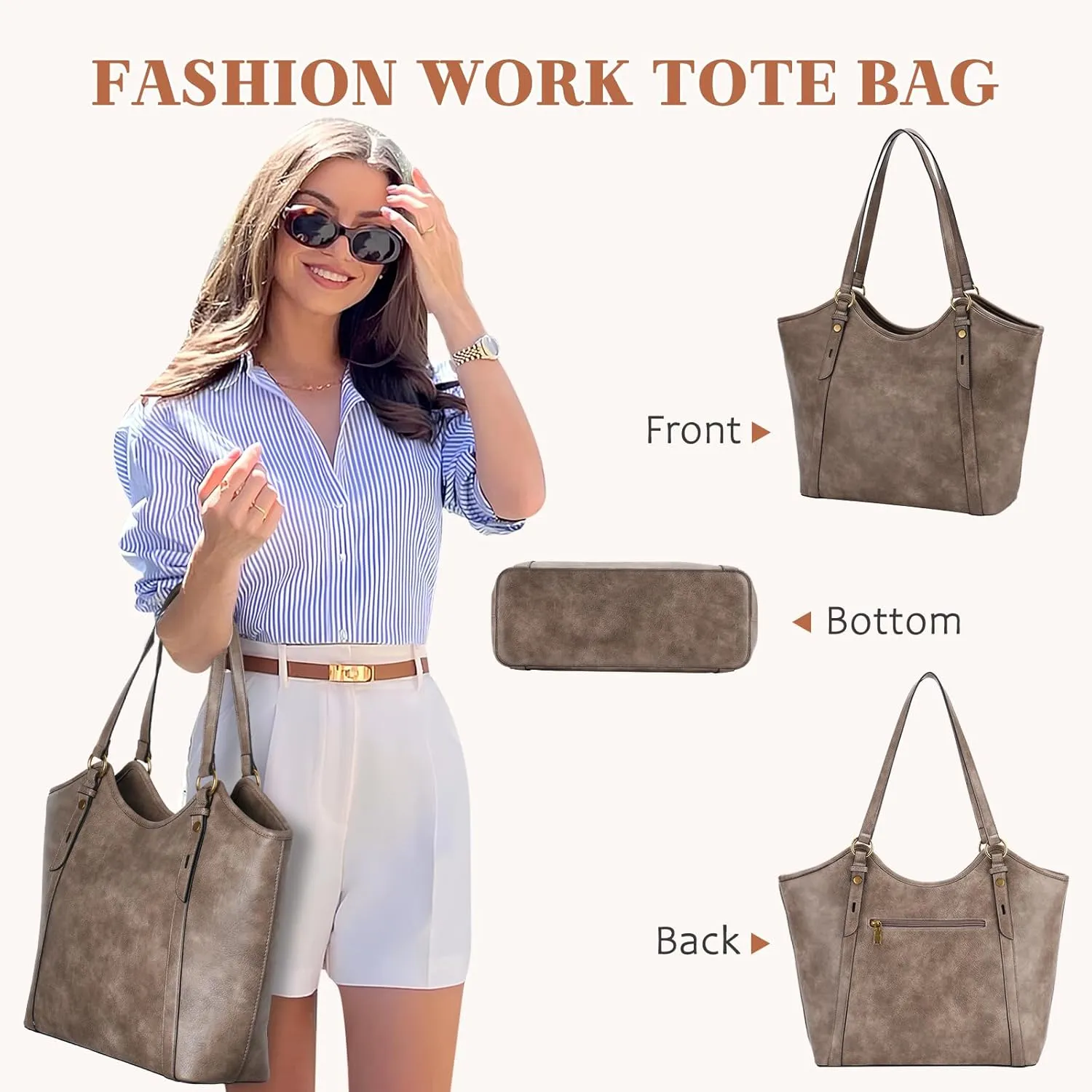 VASCHY Tote Bag Purse for Women, Fashion Large Vegan Leather Top Handle Satchel Shoulder Bag Handbag with Zipper for Work