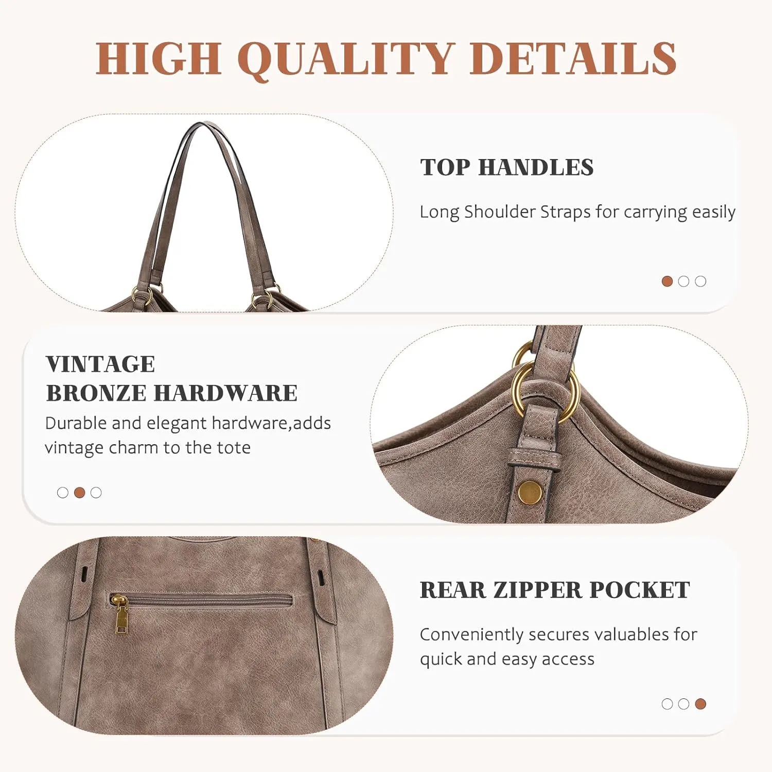 VASCHY Tote Bag Purse for Women, Fashion Large Vegan Leather Top Handle Satchel Shoulder Bag Handbag with Zipper for Work
