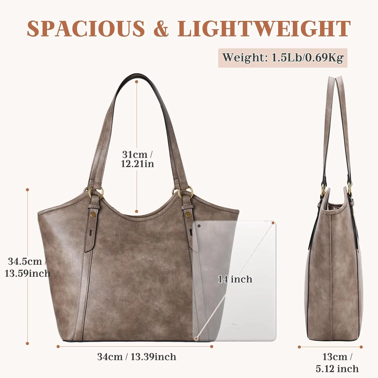 VASCHY Tote Bag Purse for Women, Fashion Large Vegan Leather Top Handle Satchel Shoulder Bag Handbag with Zipper for Work