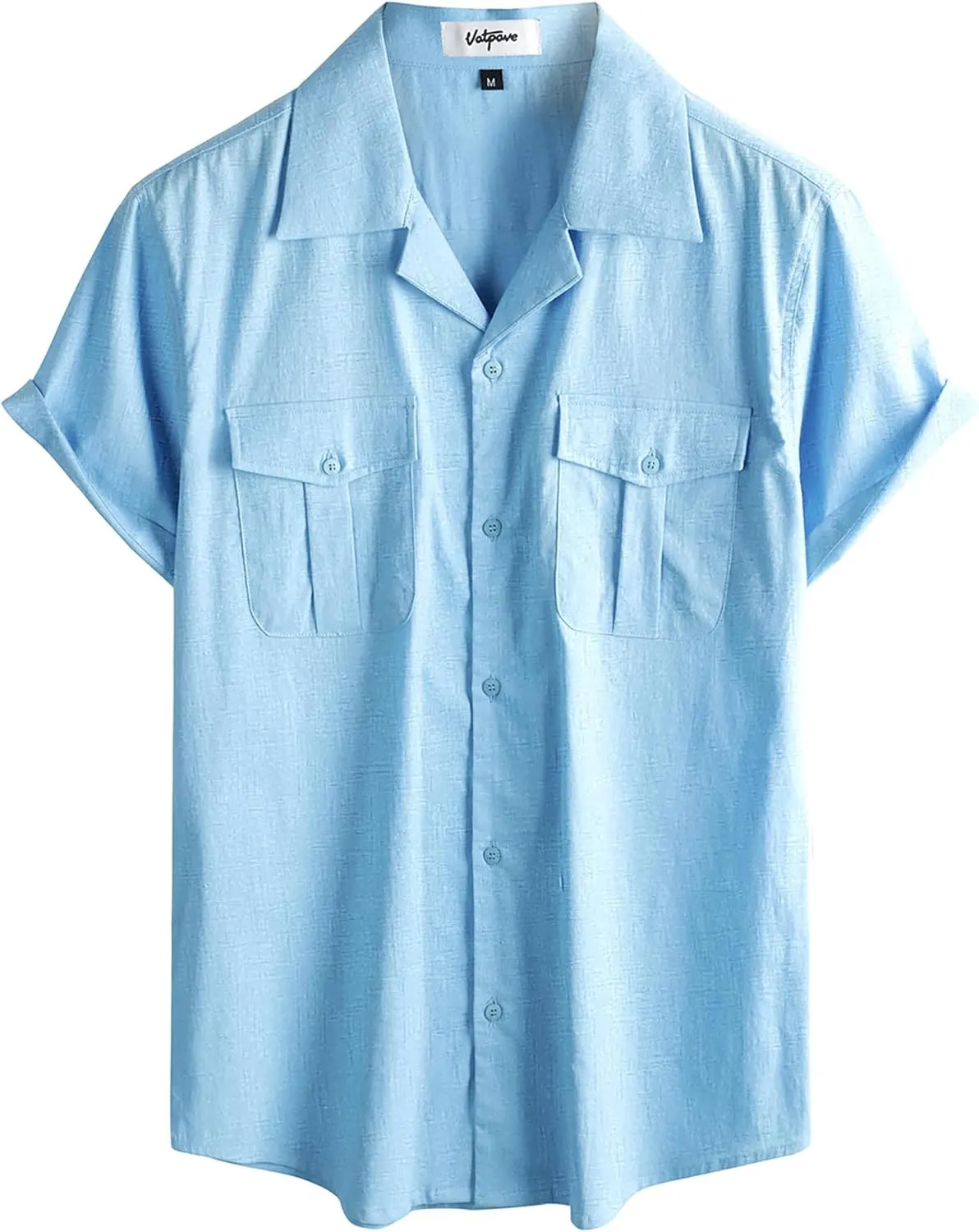VATPAVE Mens Hawaiian Cotton Linen Shirts Short Sleeve Button Down Summer Shirts Cuban Beach Tops with Pockets