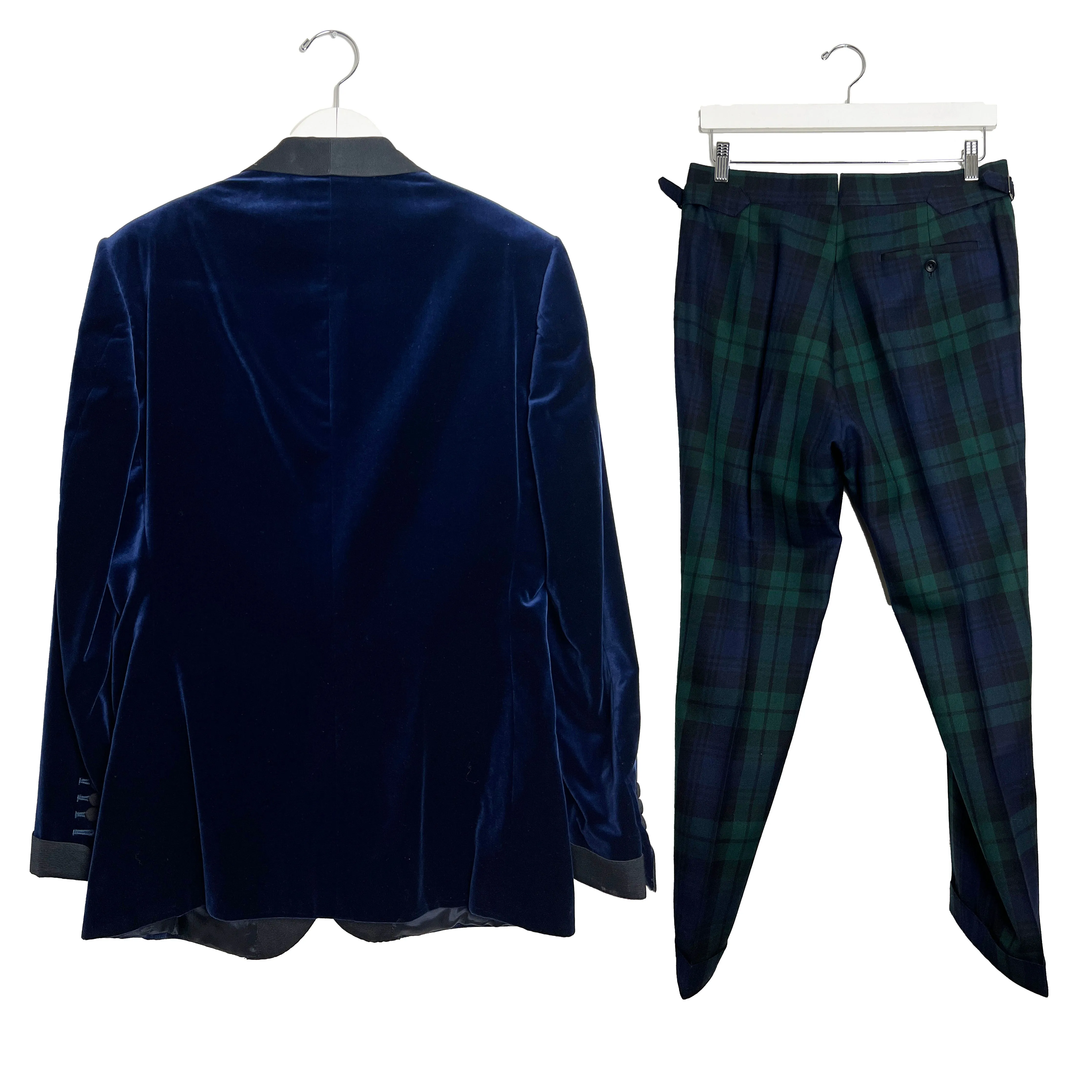 Velvet Smoking Jacket and Black Watch Tartan Trousers