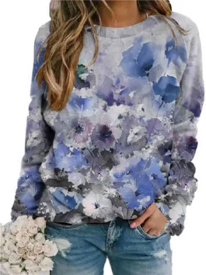 Vintage Floral Crewneck Sweatshirt for Women Trendy Long Sleeve Shirts Casual Oversized Sweatshirts Pullover Tops
