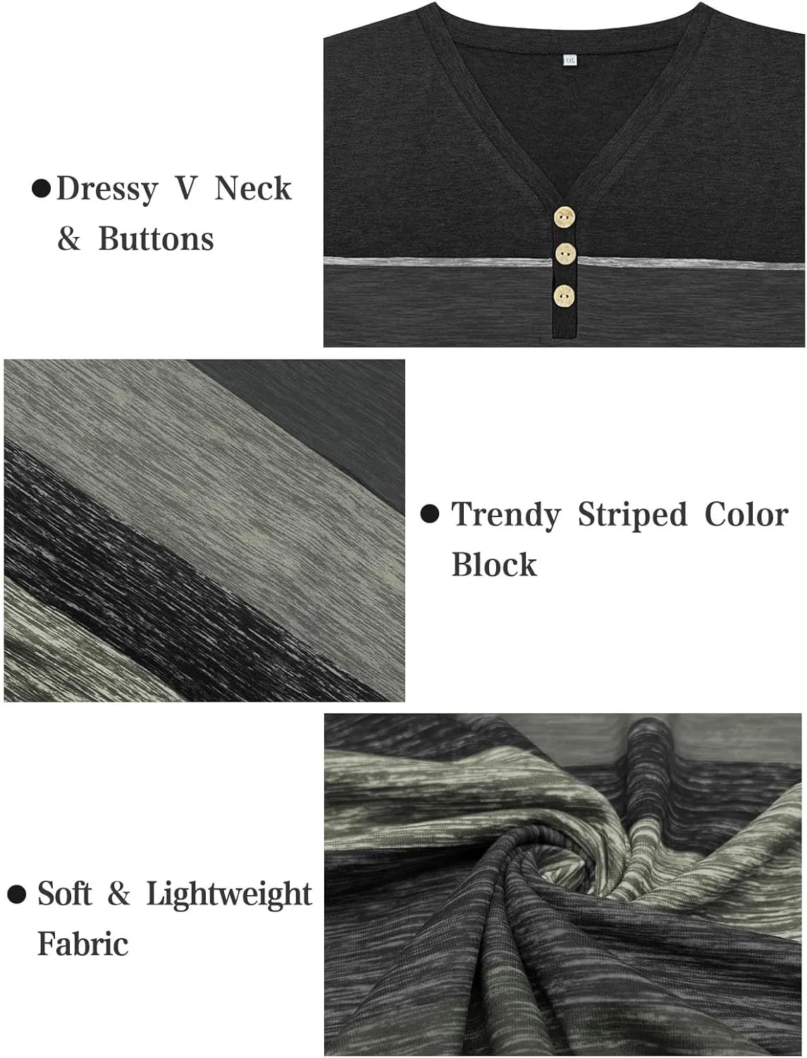 VISLILY Womens-Plus-Size-Summer-Tops Dressy V Neck T Shirts Trendy Striped Color Block Short Sleeve Buttons Up Blouses Tunics
