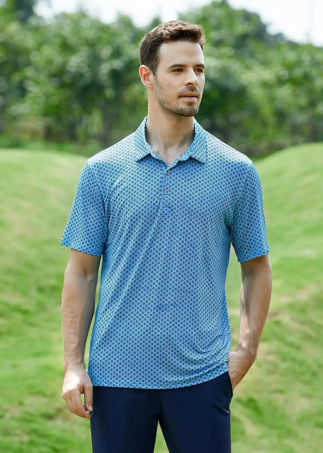 WARHORSEE Mens Golf Polo Shirts Short Sleeve Quick Dry, Performance Stretchy Casual Polo Shirts for Men