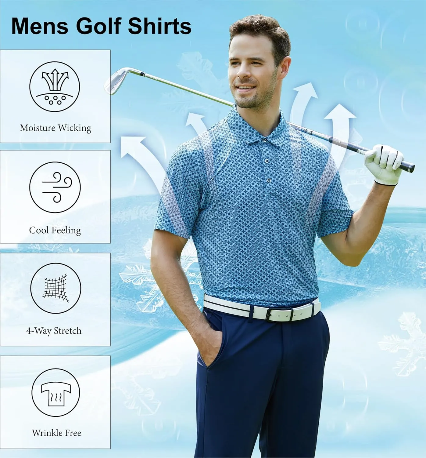 WARHORSEE Mens Golf Polo Shirts Short Sleeve Quick Dry, Performance Stretchy Casual Polo Shirts for Men