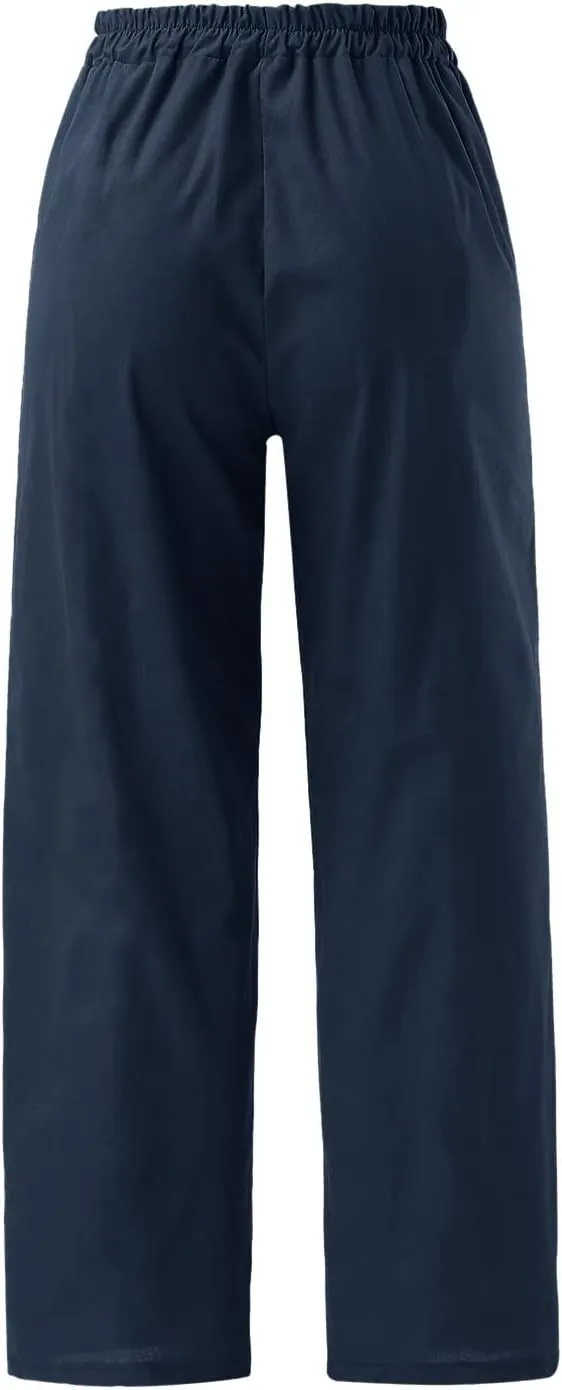 Wide Leg Cotton Linen Pants for Women Drawstring Elastic Waist Summer Beach Pants Casual Loose Lounge Trousers with Pockets