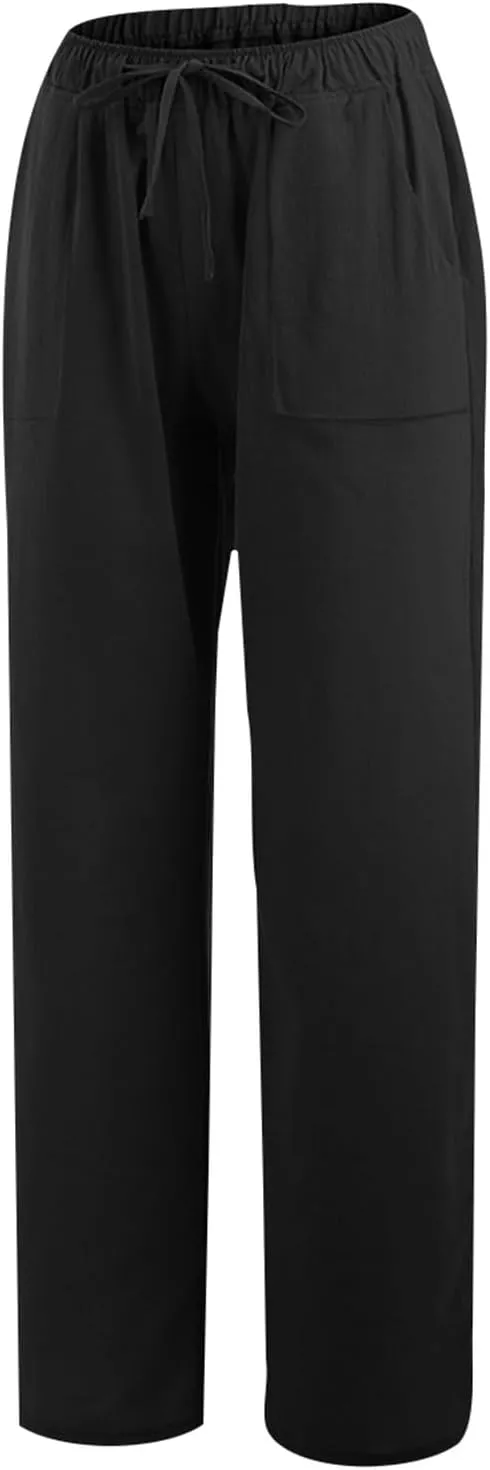 Wide Leg Linen Pants for Women Loose Summer Drawstring High Waist Casual Pants Vacation Lounge Trousers with Pockets