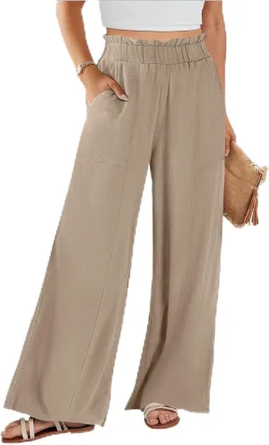 Wide Leg Palazzo Pants for Women Casual Loose High Waisted Summer Beach Pants Comfy Soft Dress Pant with Pockets