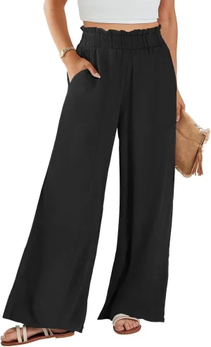 Wide Leg Palazzo Pants for Women Casual Loose High Waisted Summer Beach Pants Comfy Soft Dress Pant with Pockets