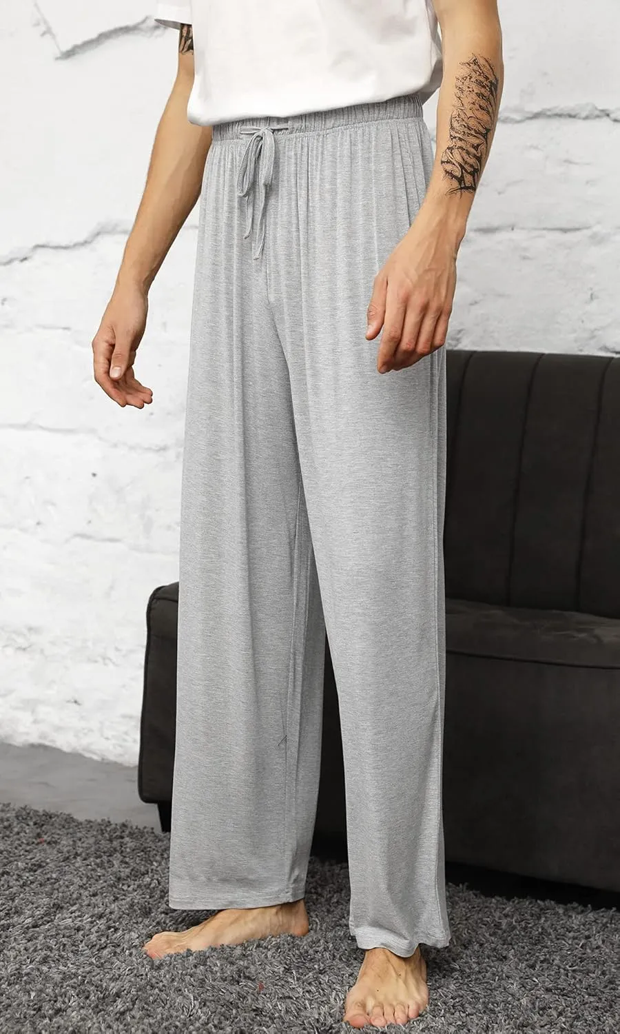 WiWi Mens Bamboo Viscose Pajama Pants Soft Lounge Bottoms Knit Big and Long Sweatpants Lightweight Sleep Pant Drawstring S-4X