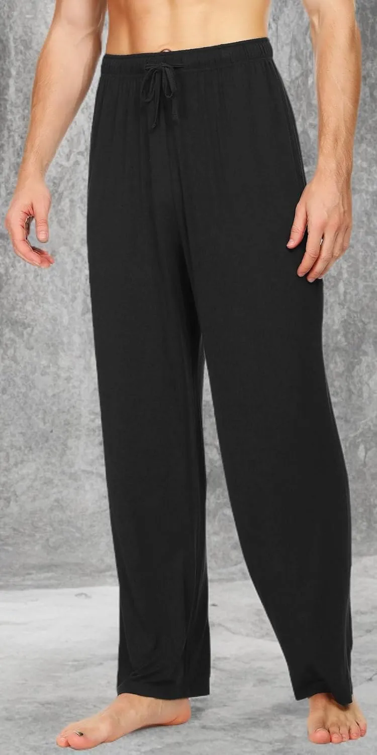 WiWi Mens Bamboo Viscose Pajama Pants Soft Lounge Bottoms Knit Big and Long Sweatpants Lightweight Sleep Pant Drawstring S-4X