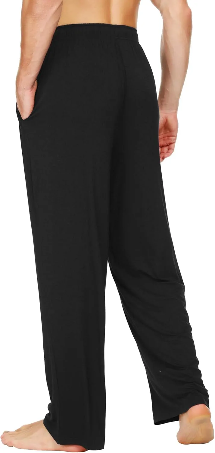 WiWi Mens Bamboo Viscose Pajama Pants Soft Lounge Bottoms Knit Big and Long Sweatpants Lightweight Sleep Pant Drawstring S-4X