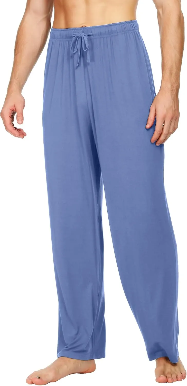 WiWi Mens Bamboo Viscose Pajama Pants Soft Lounge Bottoms Knit Big and Long Sweatpants Lightweight Sleep Pant Drawstring S-4X