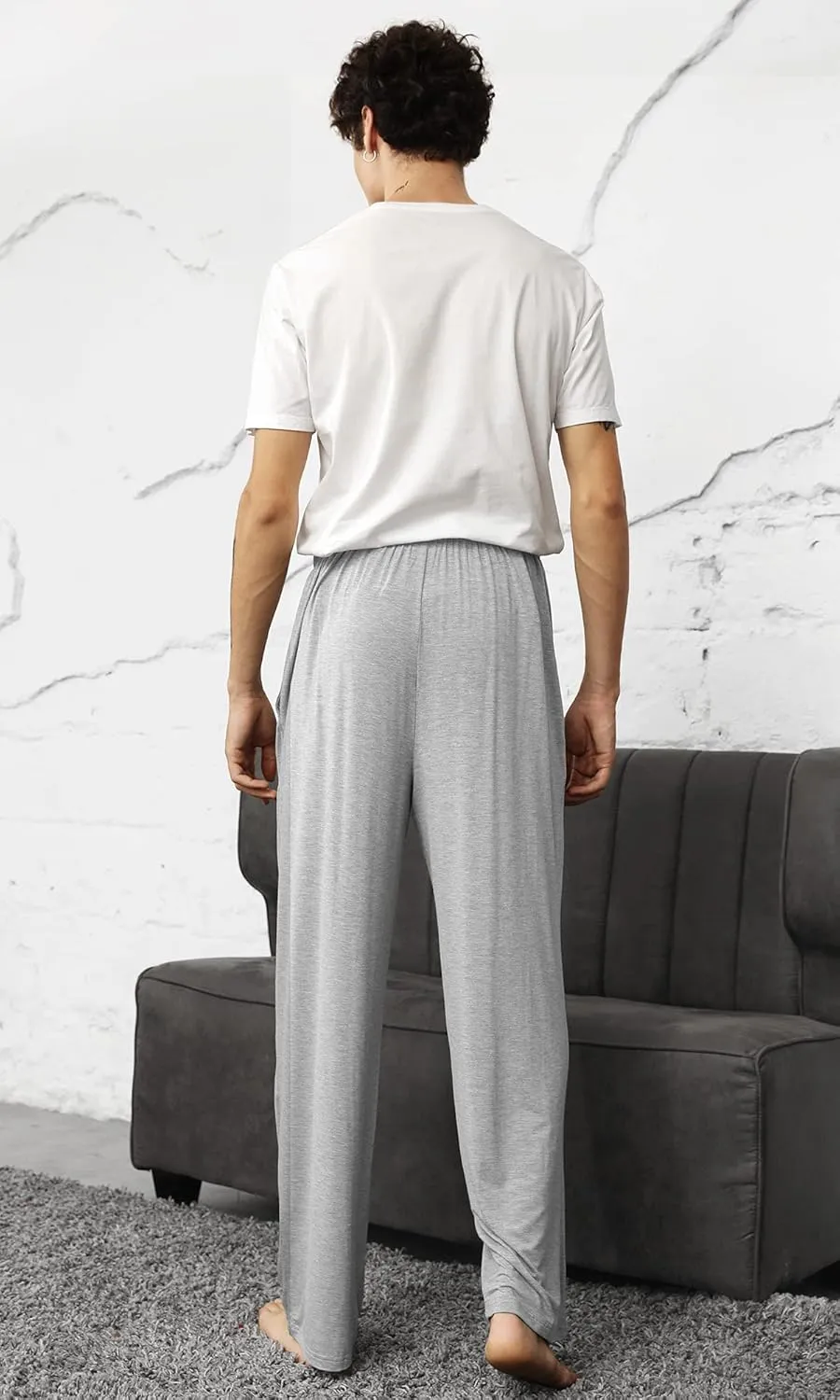 WiWi Mens Bamboo Viscose Pajama Pants Soft Lounge Bottoms Knit Big and Long Sweatpants Lightweight Sleep Pant Drawstring S-4X