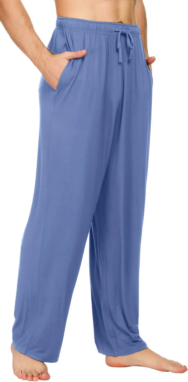 WiWi Mens Bamboo Viscose Pajama Pants Soft Lounge Bottoms Knit Big and Long Sweatpants Lightweight Sleep Pant Drawstring S-4X