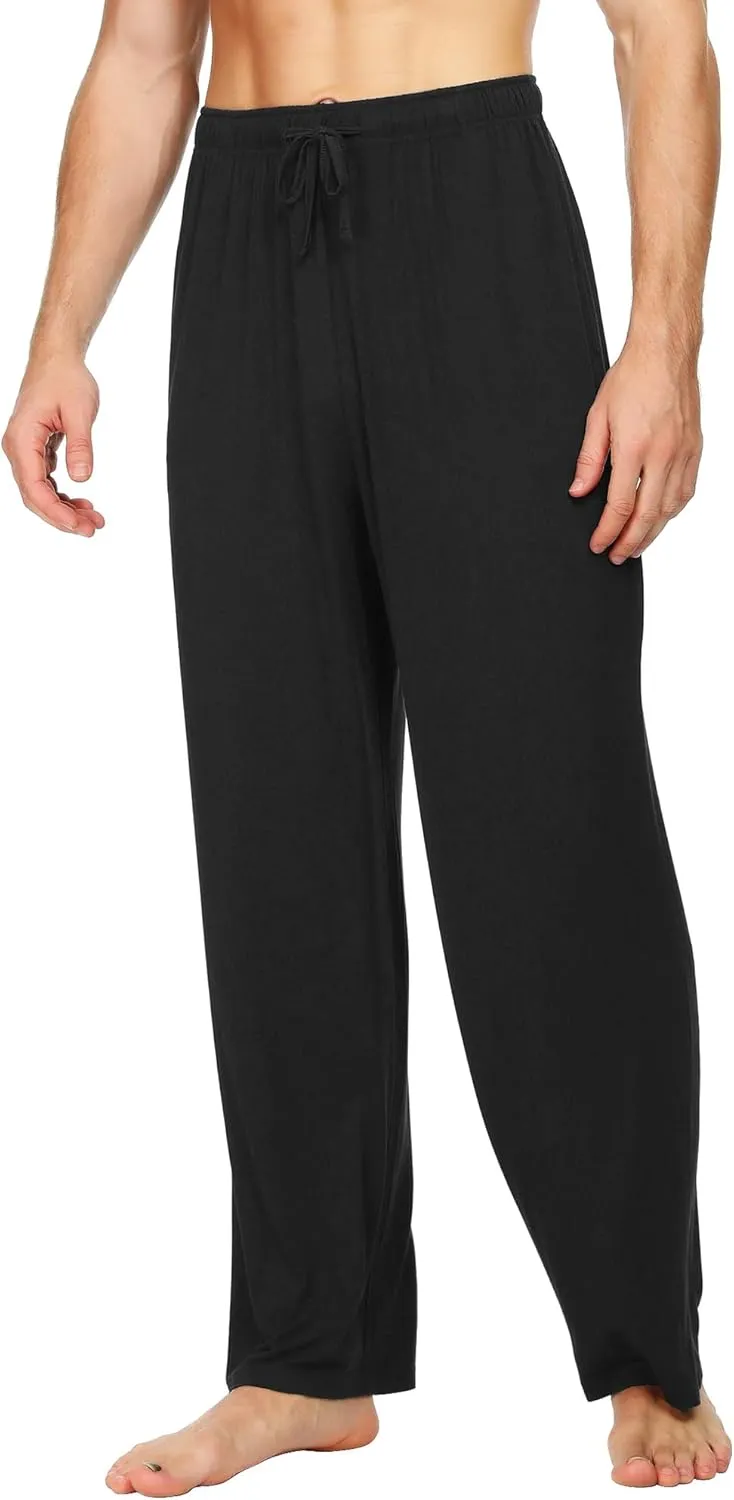 WiWi Mens Bamboo Viscose Pajama Pants Soft Lounge Bottoms Knit Big and Long Sweatpants Lightweight Sleep Pant Drawstring S-4X