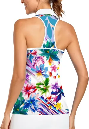 Women Racerback Sleeveless Golf Polo Shirts Collarless Tennis Tops Quick Dry Athletic Tank Tops