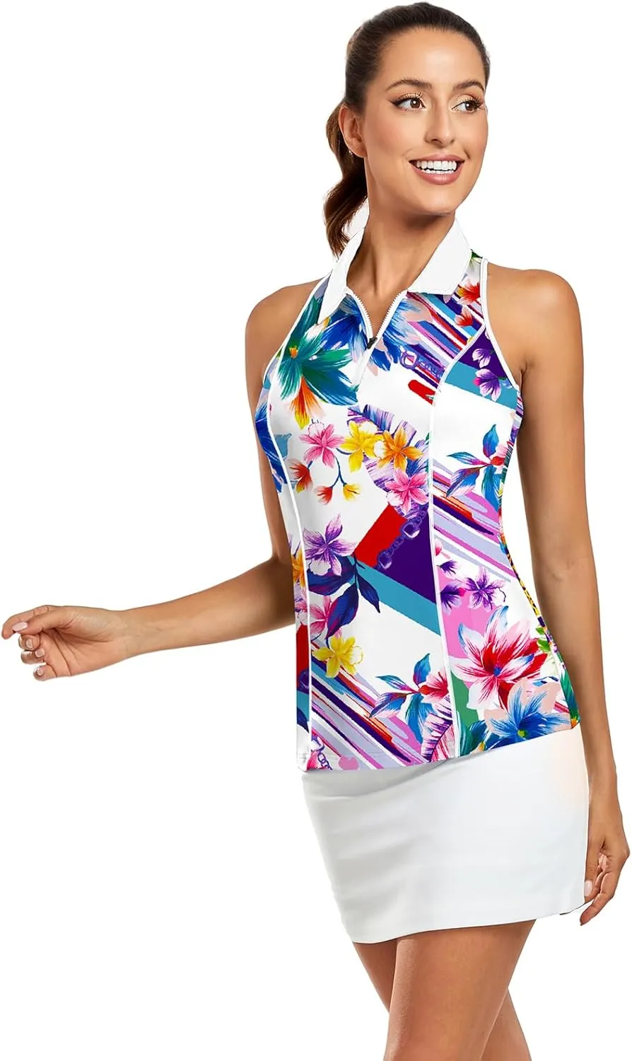 Women Racerback Sleeveless Golf Polo Shirts Collarless Tennis Tops Quick Dry Athletic Tank Tops