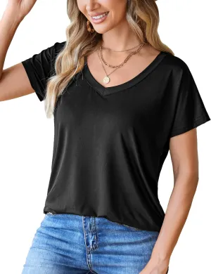 Women Short Sleeve V Neck Tshirt Plus Size Lightweight Oversized High Low Blouses Tops Tee