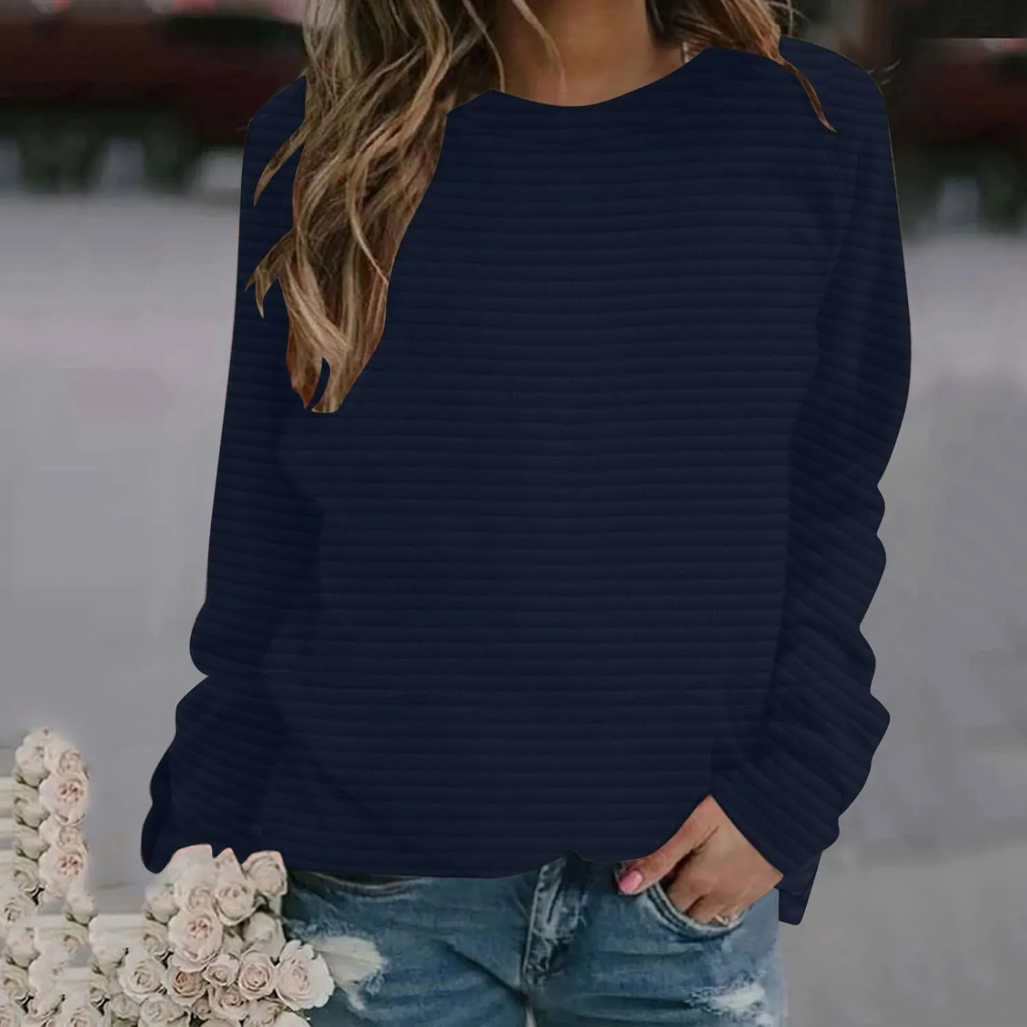 Women Sweatshirts Trendy Comfy Baggy Raglan Sleeve Crew Neck Blouses Shirts Solid Color Loose Fitting Lounge Tops