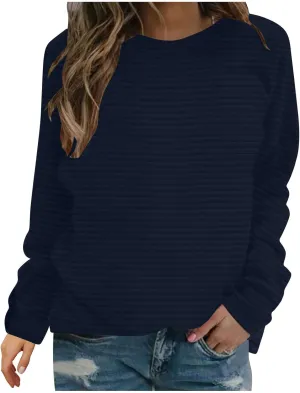 Women Sweatshirts Trendy Comfy Baggy Raglan Sleeve Crew Neck Blouses Shirts Solid Color Loose Fitting Lounge Tops
