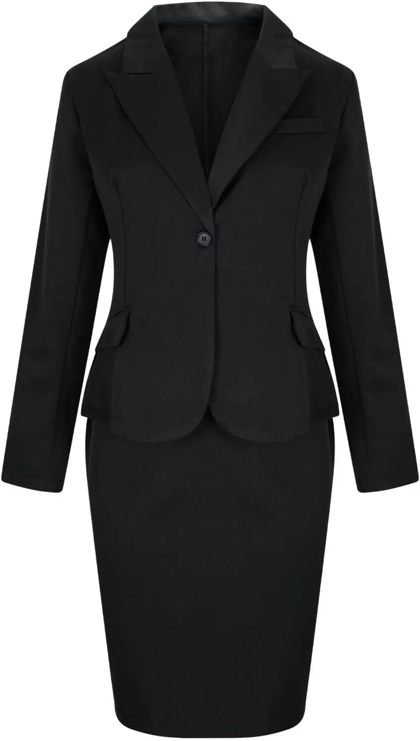 Women's 2 Piece Suit Skirt Set Business Casual Long Sleeve Lapel Neck Blazer and High Waisted Midi Pencil Skirt Business Suit