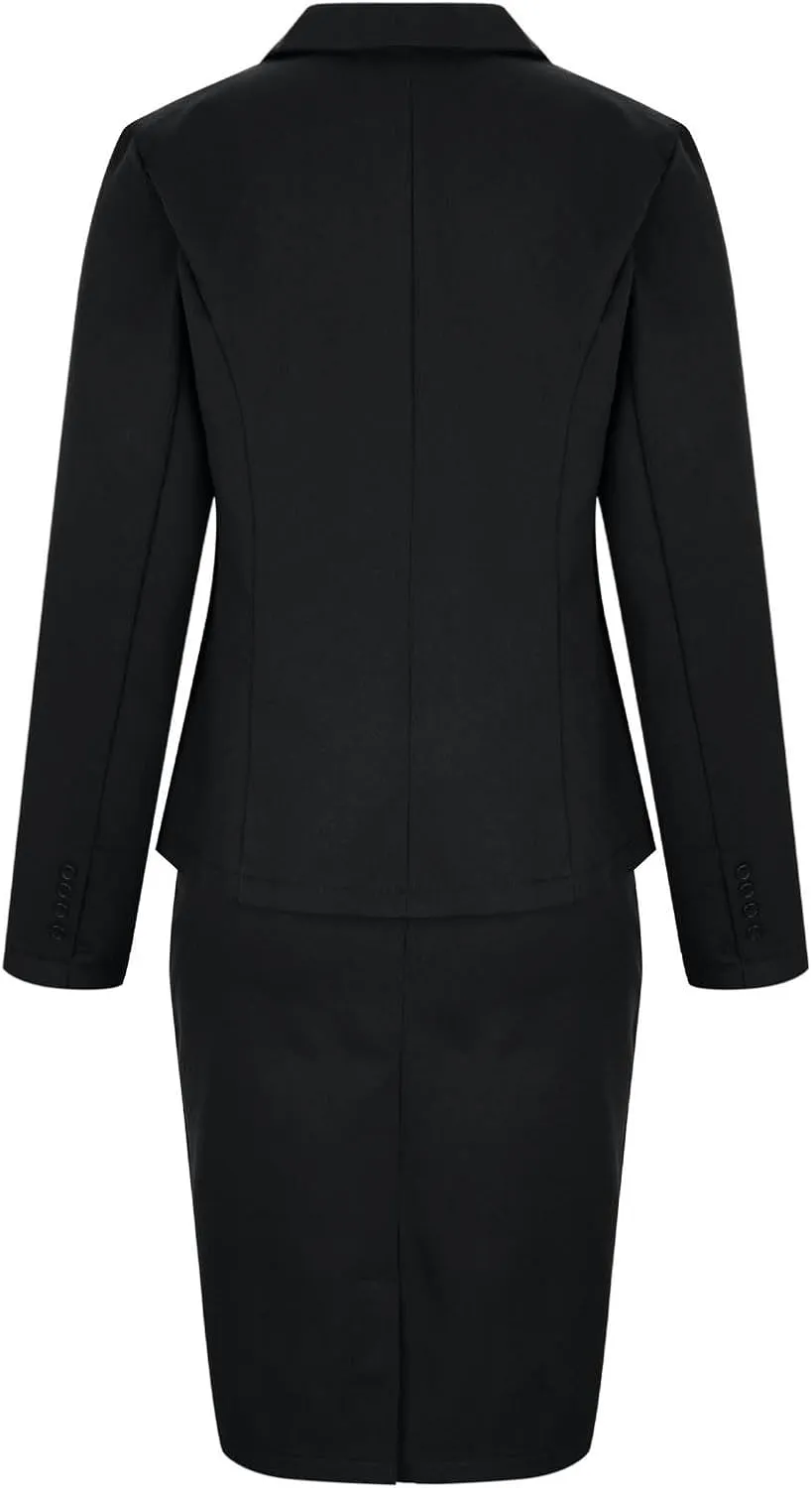 Women's 2 Piece Suit Skirt Set Business Casual Long Sleeve Lapel Neck Blazer and High Waisted Midi Pencil Skirt Business Suit