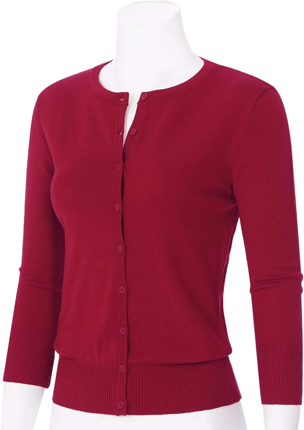 Women's 3/4 Sleeve Crew Neck Button Down Stretch Knit Cardigan Sweater (S-3XL)