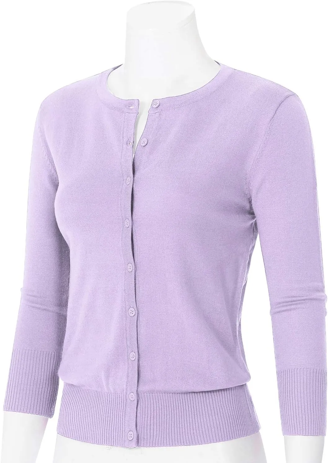 Women's 3/4 Sleeve Crew Neck Button Down Stretch Knit Cardigan Sweater (S-3XL)