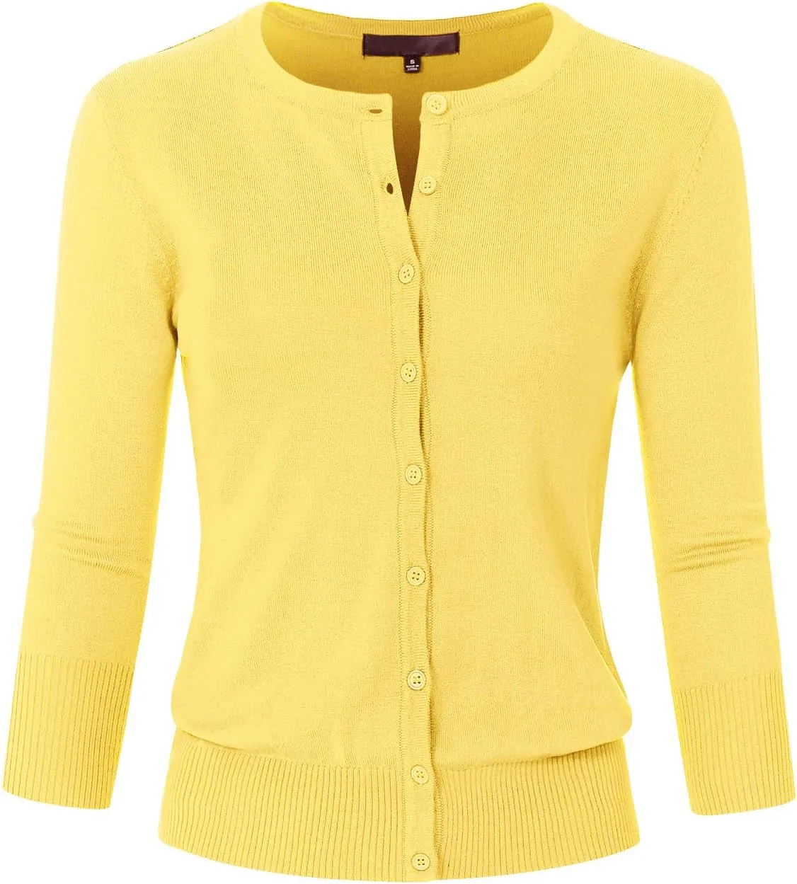Women's 3/4 Sleeve Crew Neck Button Down Stretch Knit Cardigan Sweater (S-3XL)