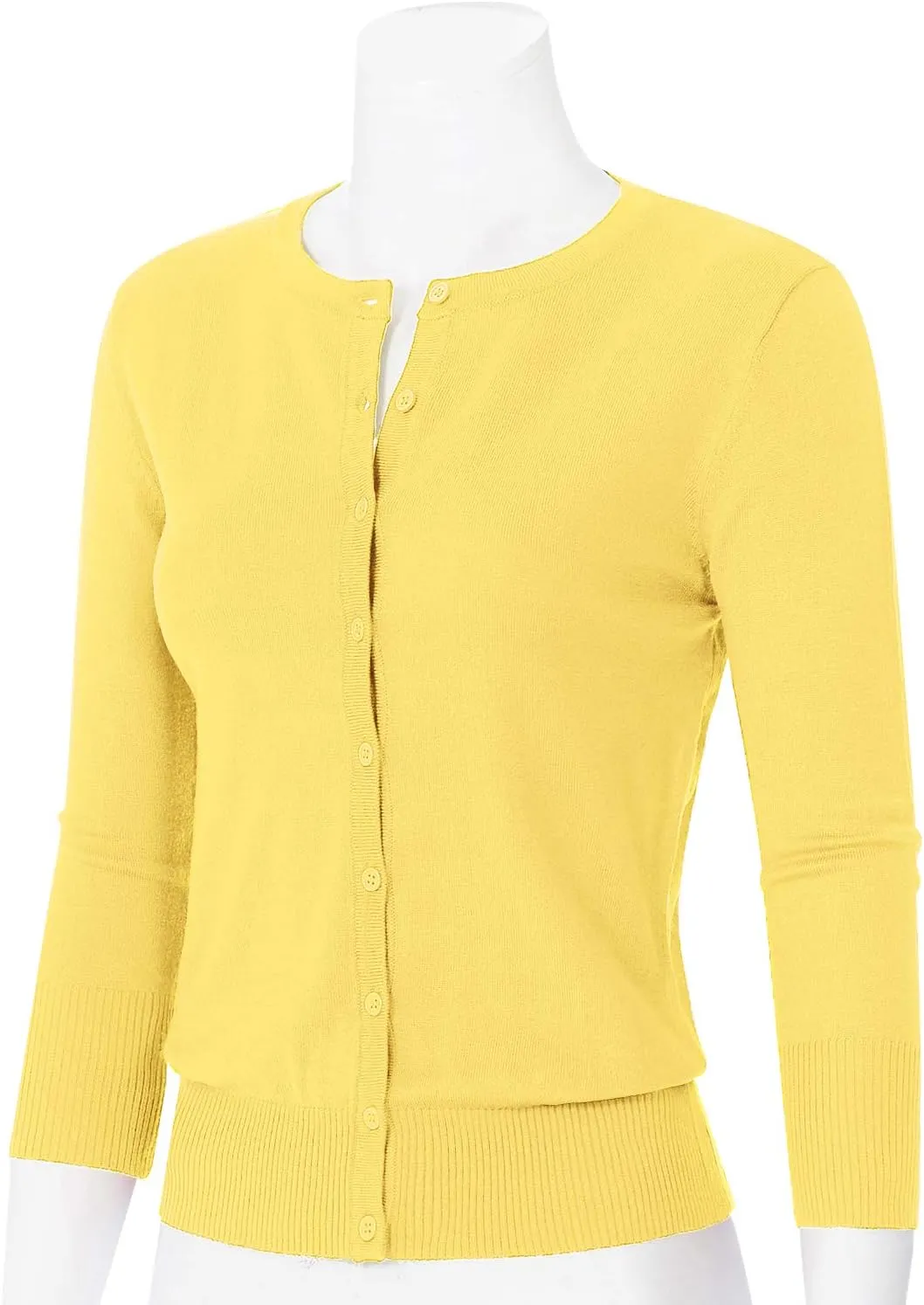 Women's 3/4 Sleeve Crew Neck Button Down Stretch Knit Cardigan Sweater (S-3XL)