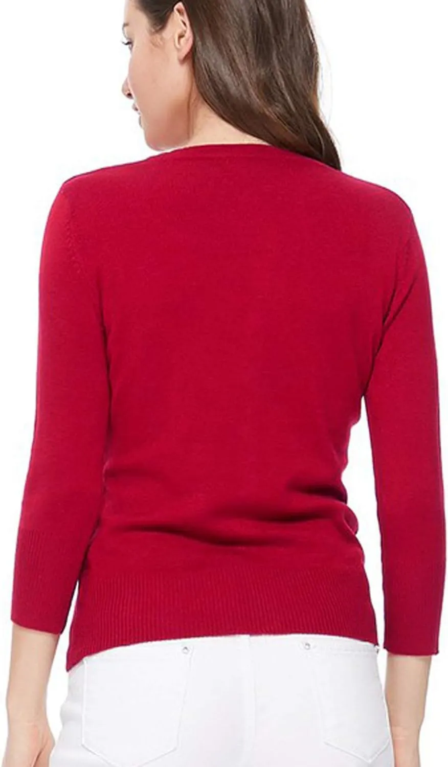 Women's 3/4 Sleeve Crew Neck Button Down Stretch Knit Cardigan Sweater (S-3XL)