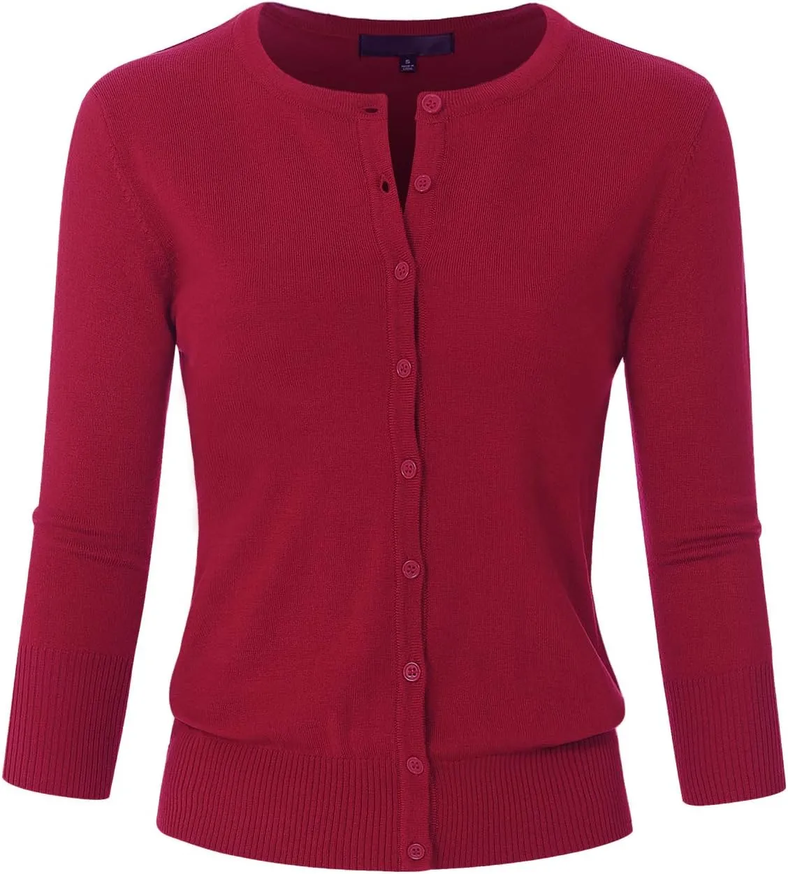 Women's 3/4 Sleeve Crew Neck Button Down Stretch Knit Cardigan Sweater (S-3XL)