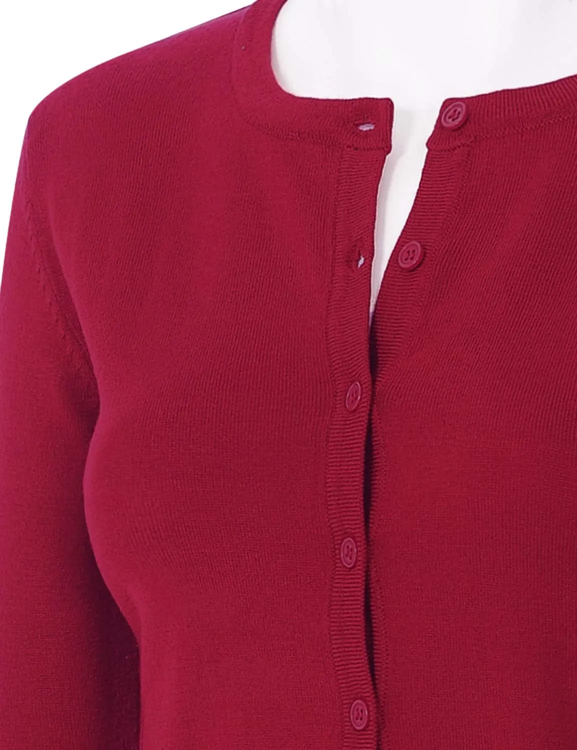 Women's 3/4 Sleeve Crew Neck Button Down Stretch Knit Cardigan Sweater (S-3XL)
