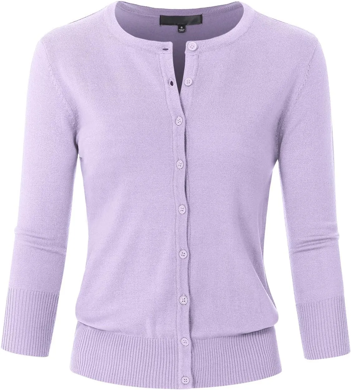 Women's 3/4 Sleeve Crew Neck Button Down Stretch Knit Cardigan Sweater (S-3XL)