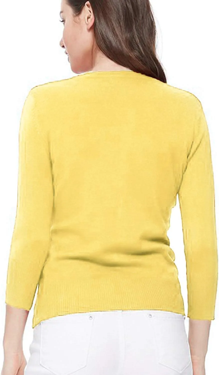 Women's 3/4 Sleeve Crew Neck Button Down Stretch Knit Cardigan Sweater (S-3XL)