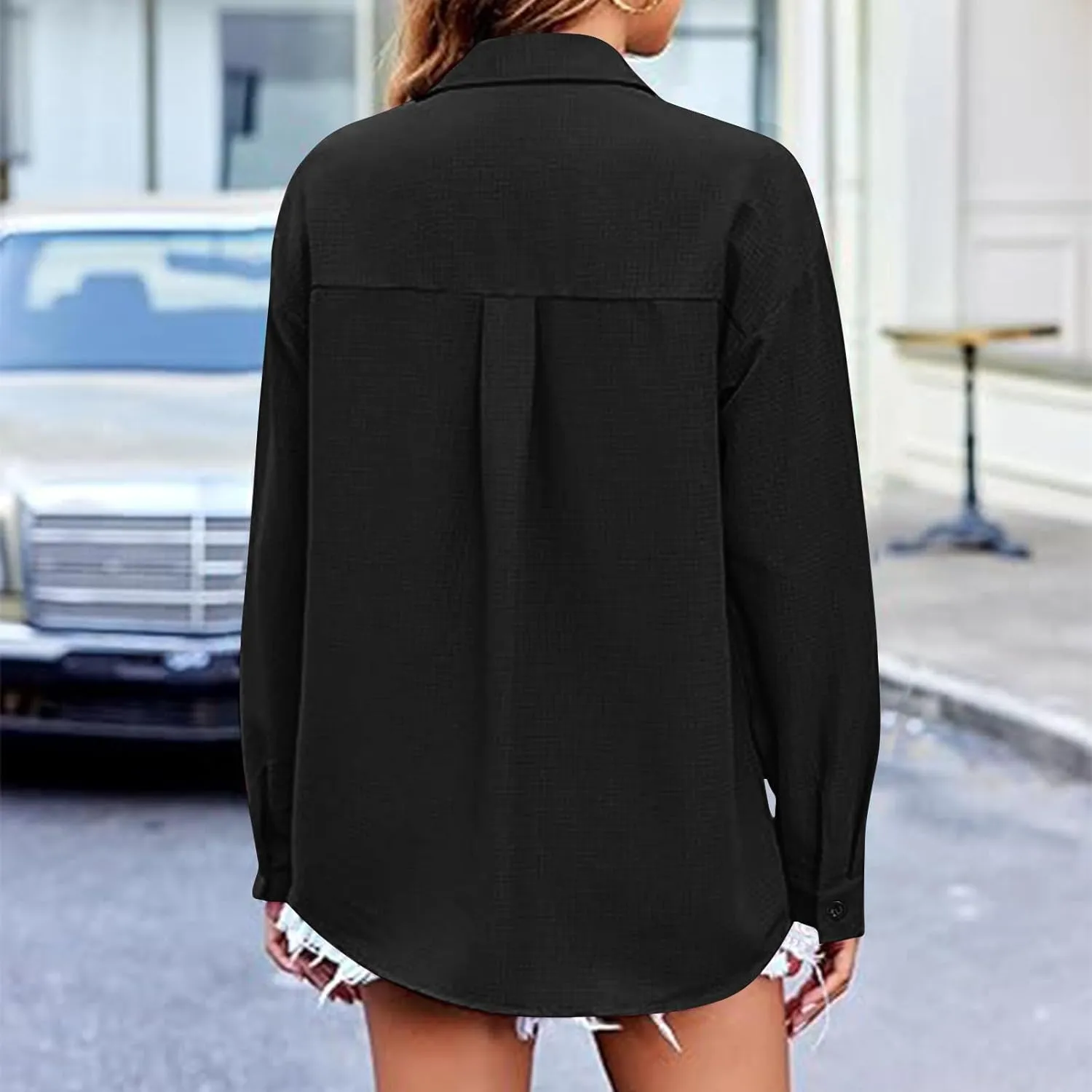 Womens Button Down Shirts Long Sleeve Collared Dress Tunic Cotton Oversized Blouses Going Out Dressy Casual Tops