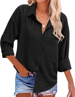 Womens Button Down Shirts Long Sleeve Collared Dress Tunic Cotton Oversized Blouses Going Out Dressy Casual Tops
