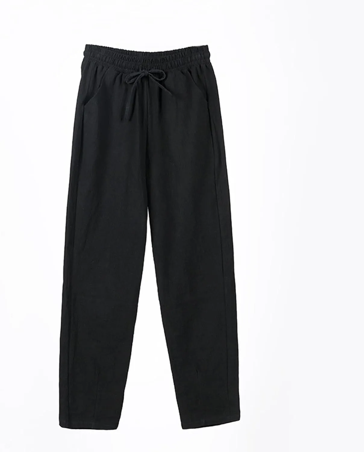 Womens Casual Cotton Linen Pants Wide Leg Elastic Drawstring Summer Trousers with Pockets
