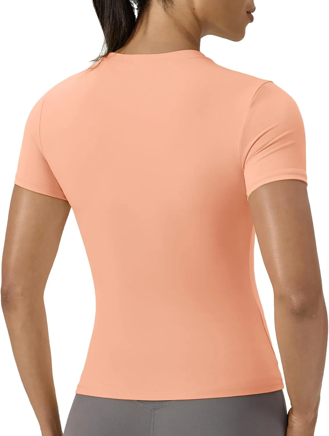 Women's Compression Shirts Short Sleeve Crewneck Athletic Nylon Workout Tops Yoga Gym Quick Dry Tee Shirts
