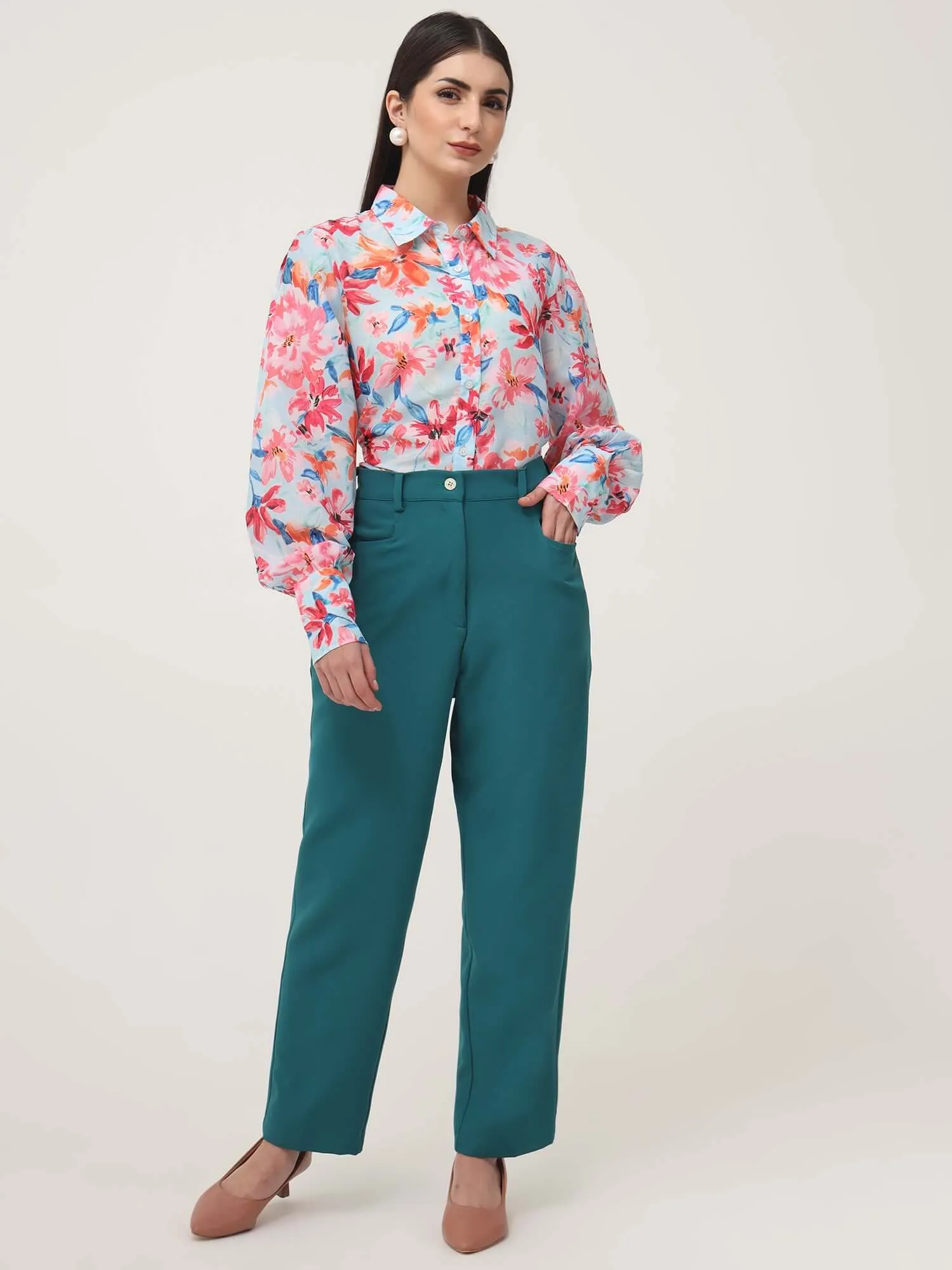 Women'S Luxury Banana Crepe Teal C Pant