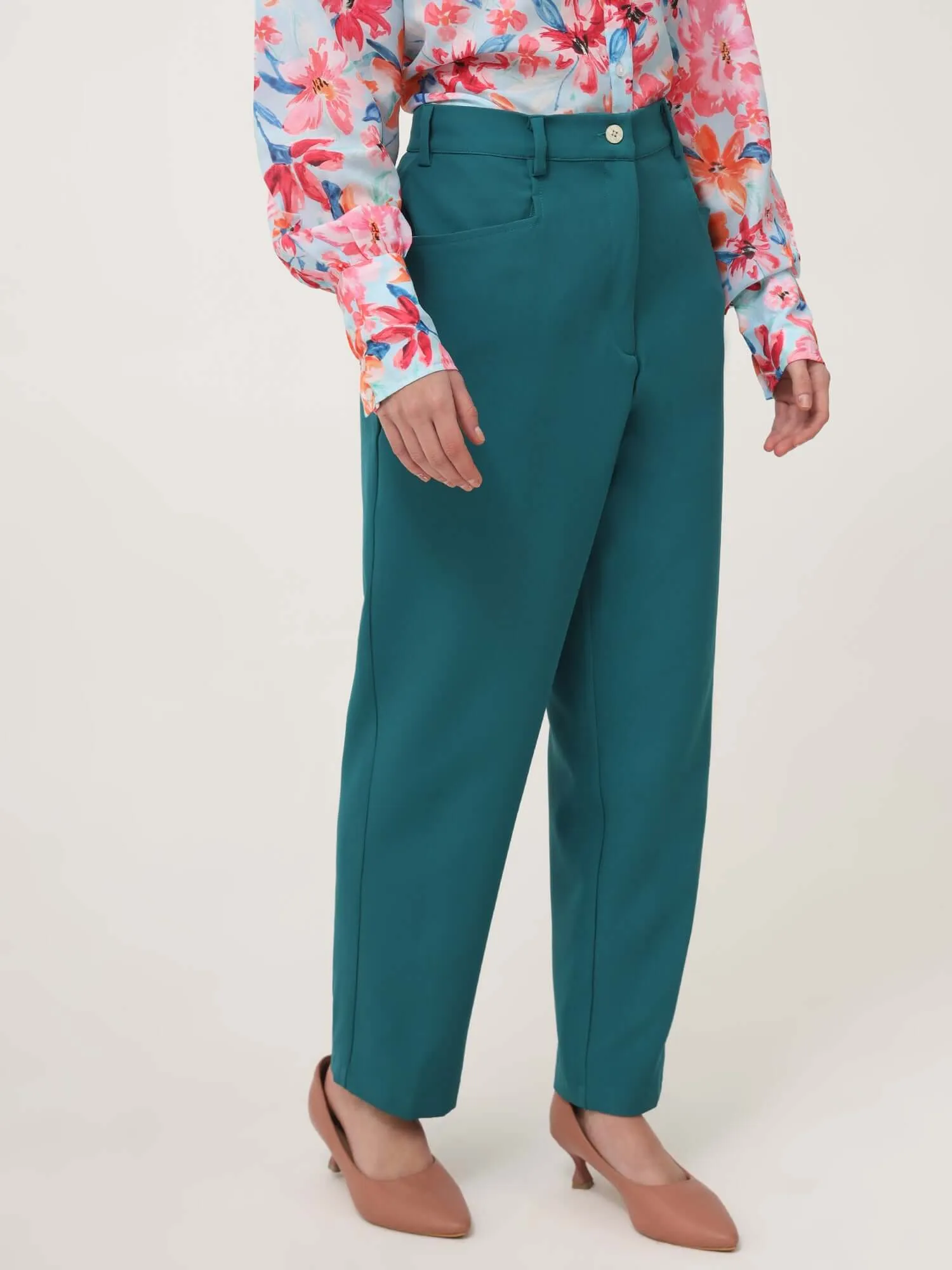 Women'S Luxury Banana Crepe Teal C Pant