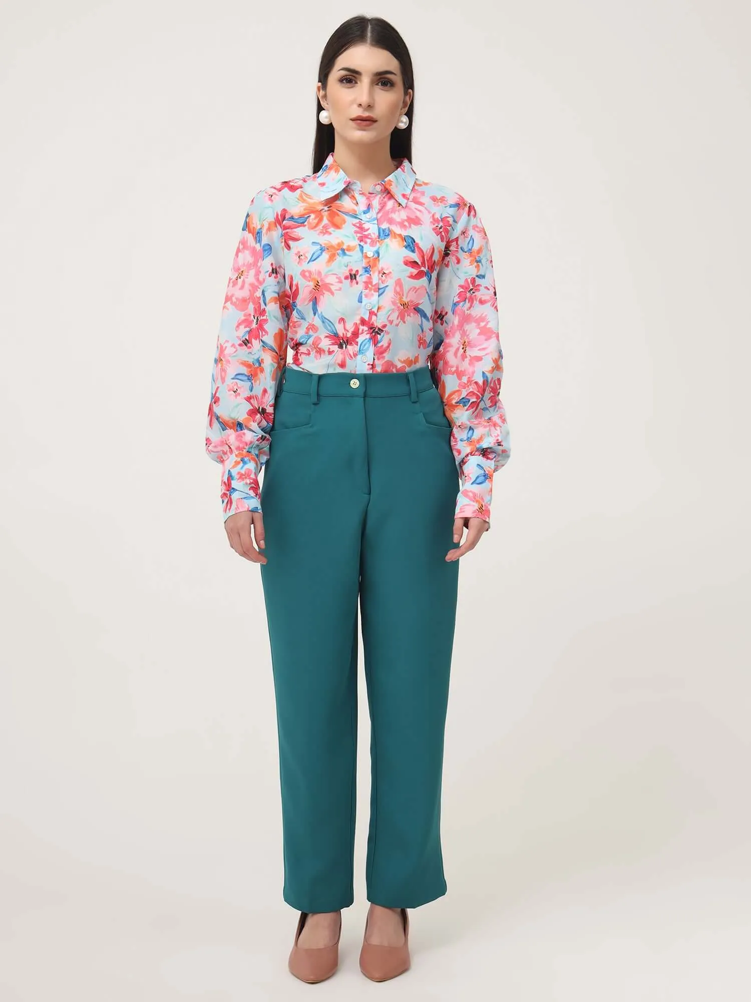 Women'S Luxury Banana Crepe Teal C Pant