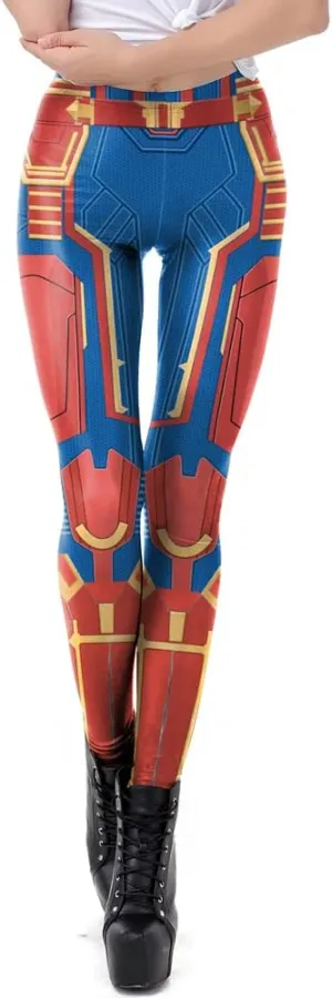 Women's Retro Punk Pioneer Warrior Print Stretch Leggings Sexy Comic Tattoo Smooth & Soft Elastic Pants - Reg, Plus