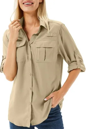Women's Safari Shirts Long Sleeve Hiking Fishing UV Sun Protection UPF 50 ,Quick Dry SPF Breathable Shirts