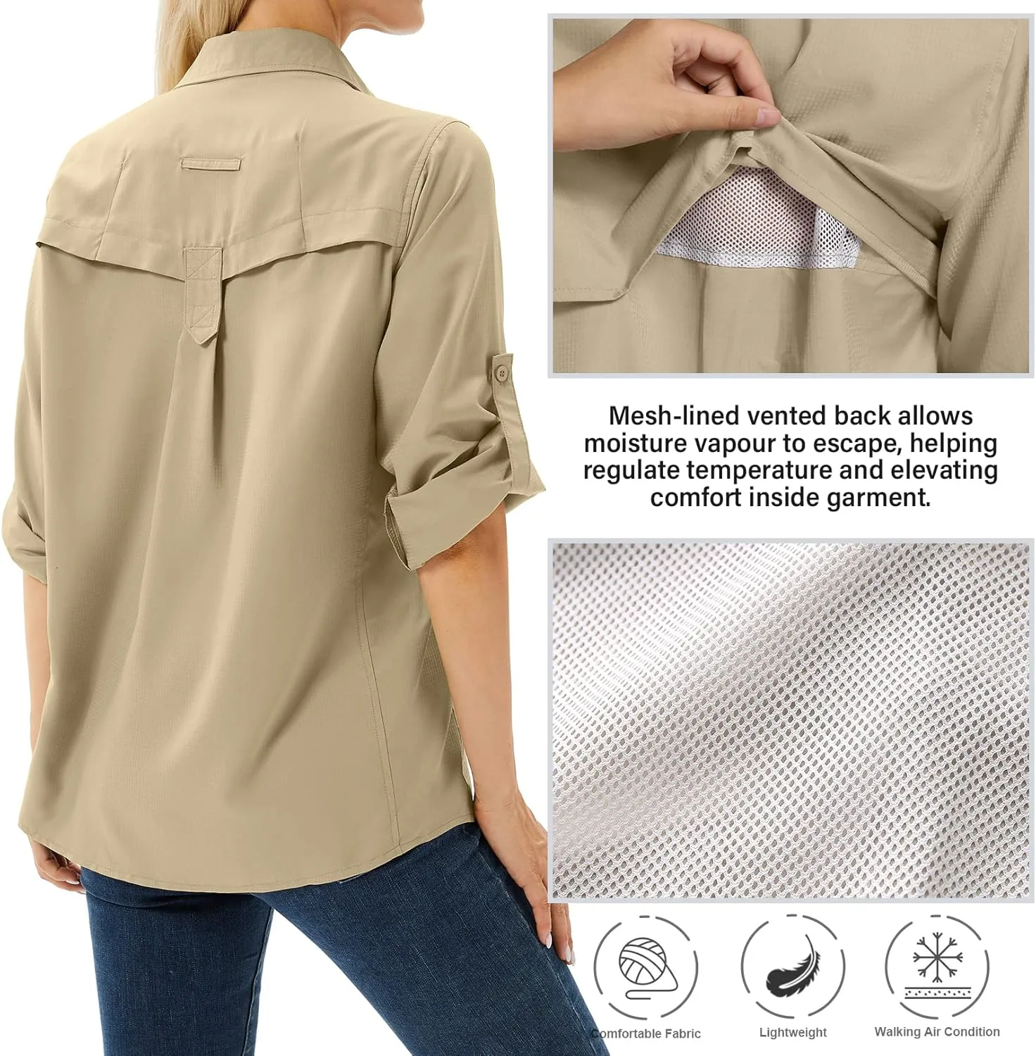 Women's Safari Shirts Long Sleeve Hiking Fishing UV Sun Protection UPF 50 ,Quick Dry SPF Breathable Shirts