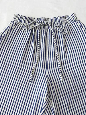 Women's Striped Straight Leg Pants - High Waist Casual Trousers Elastic Workwear Lounge Pants for Daily Office Outfits
