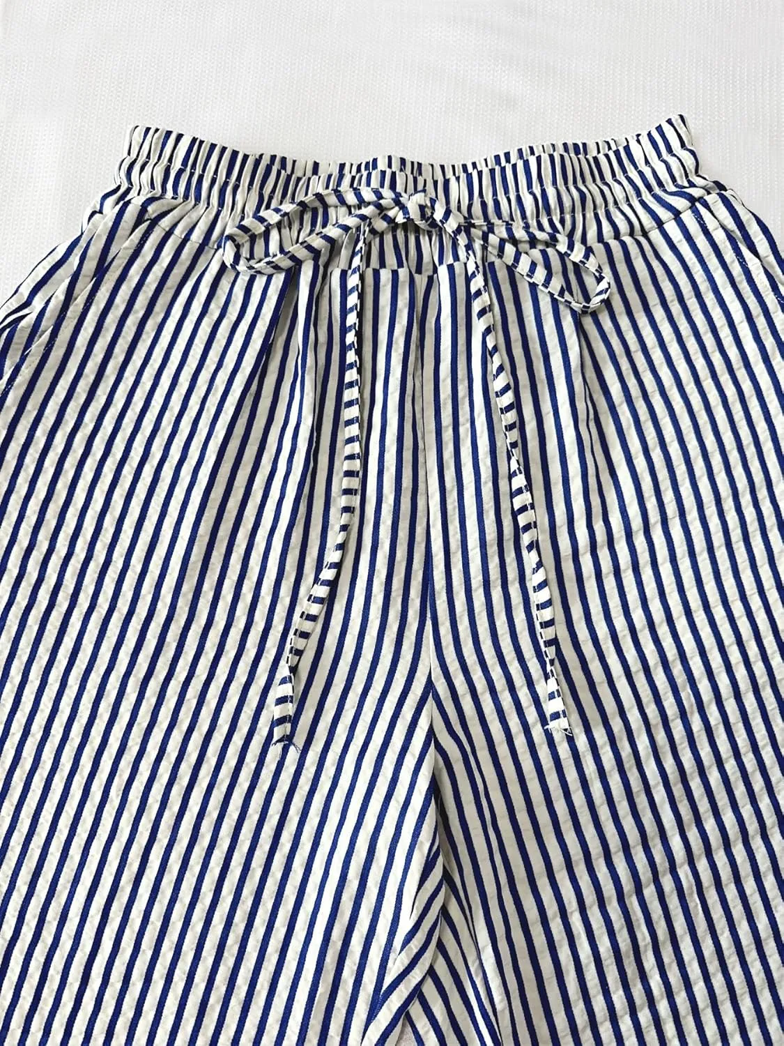 Women's Striped Straight Leg Pants - High Waist Casual Trousers Elastic Workwear Lounge Pants for Daily Office Outfits